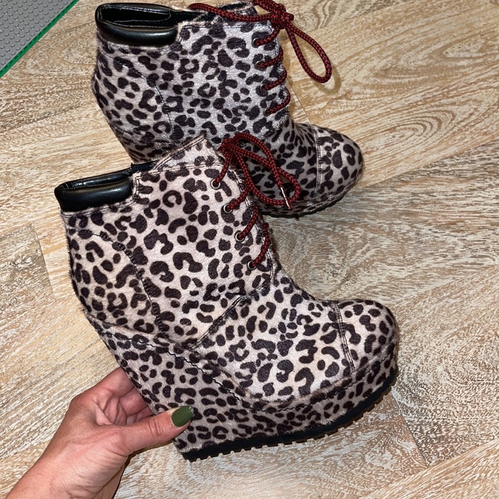 Vintage Y2K, 90s dalmatian leopard print for platform wedge boots Gyaru